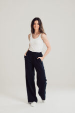 Navy Wide Leg Trousers - Image 2